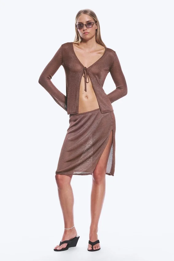 Mid Rise Knitted Midi Skirt – Brown Mid Rise Knitted Midi Skirt – Brown