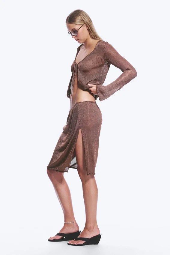 Mid Rise Knitted Midi Skirt – Brown Mid Rise Knitted Midi Skirt – Brown