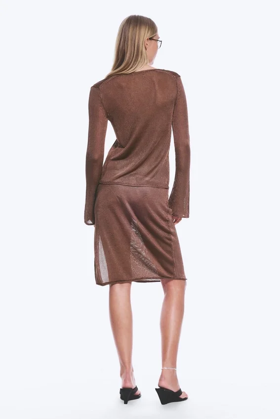 Mid Rise Knitted Midi Skirt – Brown Mid Rise Knitted Midi Skirt – Brown