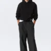 Mid Rise Loose Baggy Leg Nylon Trousers – Black Mid Rise Loose Baggy Leg Nylon Trousers – Black