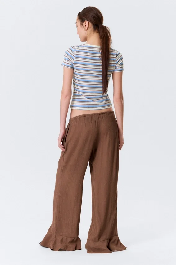 Mid Rise Loose Flounce Trousers – Brown Mid Rise Loose Flounce Trousers – Brown