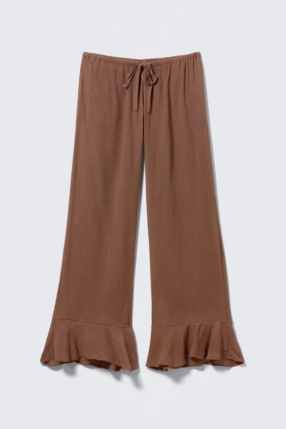 Mid Rise Loose Flounce Trousers – Brown Mid Rise Loose Flounce Trousers – Brown
