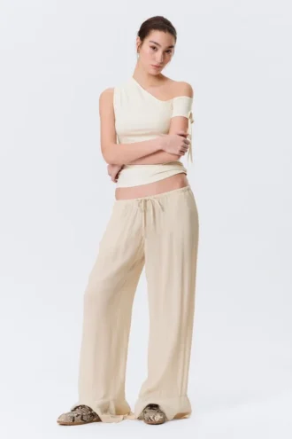 Mid Rise Loose Flounce Trousers – Light Beige