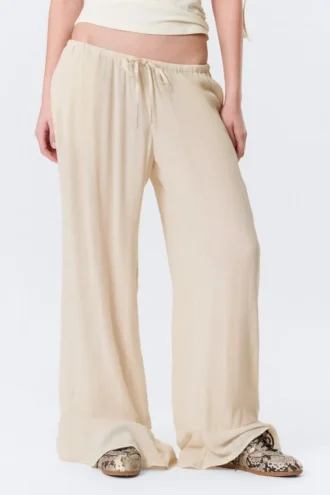 Mid Rise Loose Flounce Trousers – Light Beige