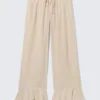 Mid Rise Loose Flounce Trousers – Light Beige Mid Rise Loose Flounce Trousers – Light Beige