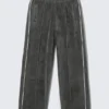 Mid Rise Loose Straight Leg Velour Track Pants – Dark Grey Mid Rise Loose Straight Leg Velour Track Pants – Dark Grey