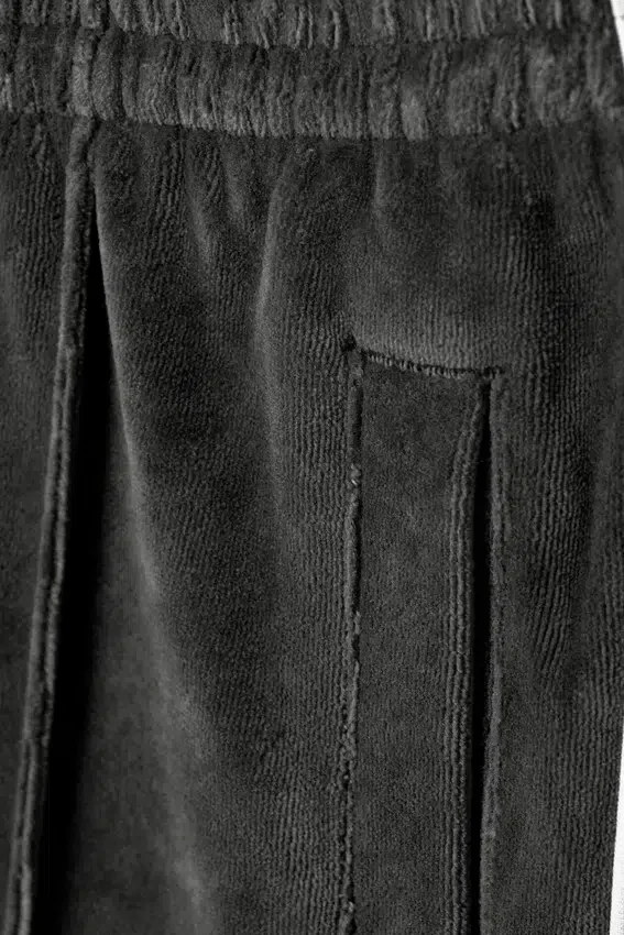 Mid Rise Loose Straight Leg Velour Track Pants – Dark Grey Mid Rise Loose Straight Leg Velour Track Pants – Dark Grey