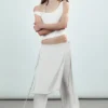Mid Rise Loose Studded Skirt Trousers – Off-White Mid Rise Loose Studded Skirt Trousers – Off-White