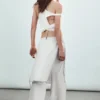 Mid Rise Loose Studded Skirt Trousers – Off-White Mid Rise Loose Studded Skirt Trousers – Off-White