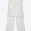 Mid Rise Loose Studded Skirt Trousers – Off-White Mid Rise Loose Studded Skirt Trousers – Off-White