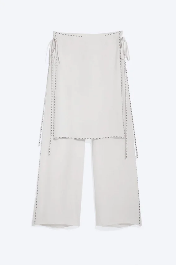 Mid Rise Loose Studded Skirt Trousers – Off-White Mid Rise Loose Studded Skirt Trousers – Off-White