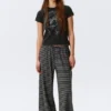 Mid Rise Loose Wide Leg Lyocell Trousers – Black & Grey Stripes Mid Rise Loose Wide Leg Lyocell Trousers – Black & Grey Stripes
