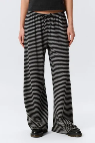 Mid Rise Loose Wide Leg Lyocell Trousers – Black & Grey Stripes