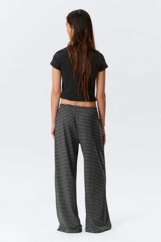 Mid Rise Loose Wide Leg Lyocell Trousers – Black & Grey Stripes Mid Rise Loose Wide Leg Lyocell Trousers – Black & Grey Stripes