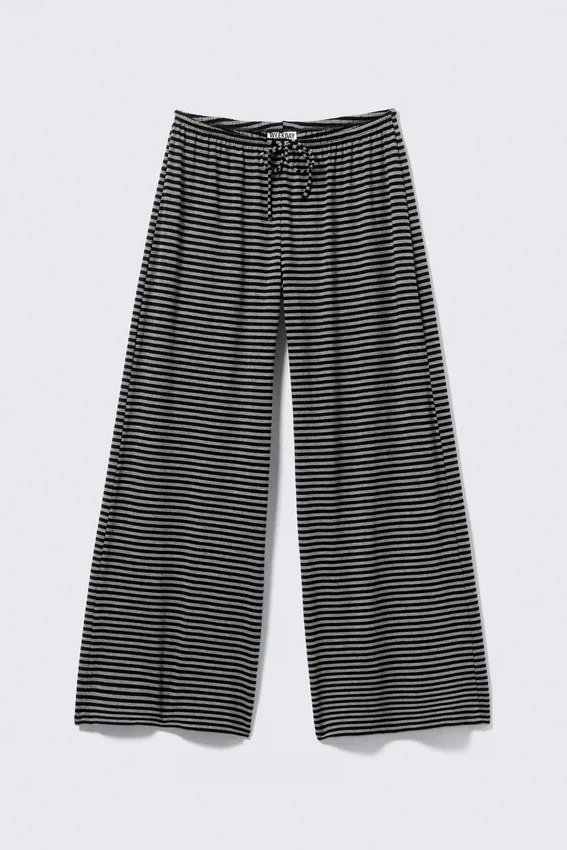 Mid Rise Loose Wide Leg Lyocell Trousers – Black & Grey Stripes Mid Rise Loose Wide Leg Lyocell Trousers – Black & Grey Stripes