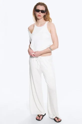 Mid Rise Loose Wide Leg Lyocell Trousers – White