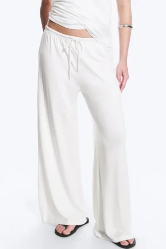 Mid Rise Loose Wide Leg Lyocell Trousers – White
