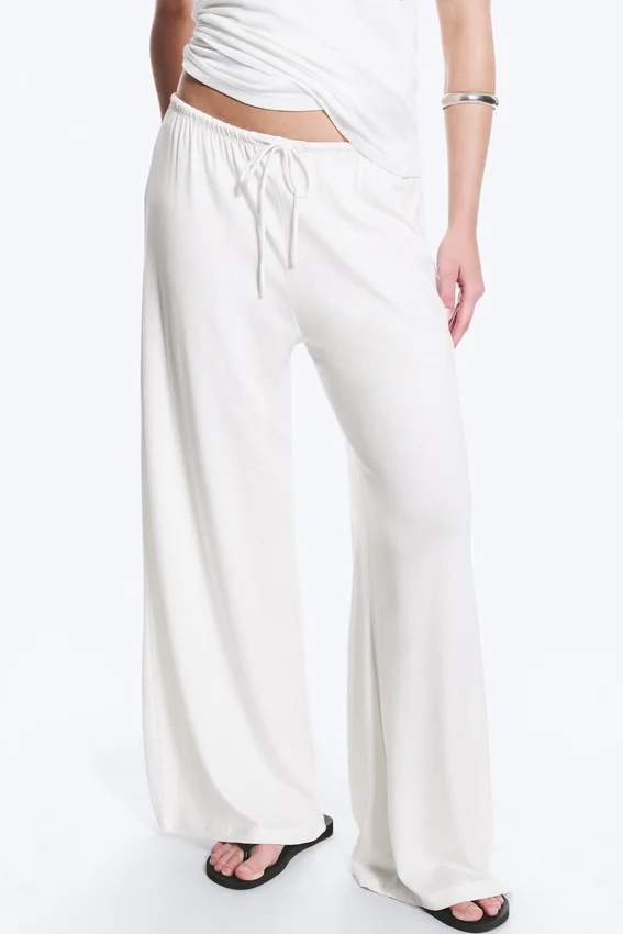 Mid Rise Loose Wide Leg Lyocell Trousers – White Mid Rise Loose Wide Leg Lyocell Trousers – White