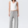 Mid Rise Loose Wide Leg Lyocell Trousers – White – Grey Stripes Mid Rise Loose Wide Leg Lyocell Trousers – White – Grey Stripes