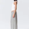Mid Rise Loose Wide Leg Lyocell Trousers – White – Grey Stripes Mid Rise Loose Wide Leg Lyocell Trousers – White – Grey Stripes