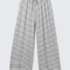 Mid Rise Loose Wide Leg Lyocell Trousers – White – Grey Stripes Mid Rise Loose Wide Leg Lyocell Trousers – White – Grey Stripes