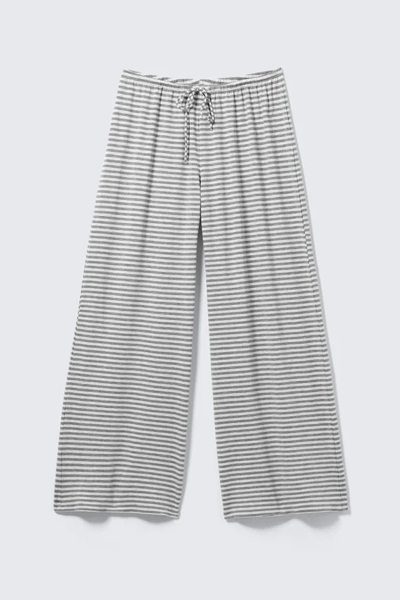 Mid Rise Loose Wide Leg Lyocell Trousers – White – Grey Stripes Mid Rise Loose Wide Leg Lyocell Trousers – White – Grey Stripes