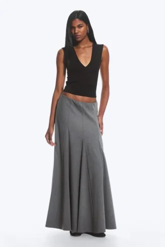 Mid Rise Panelled Maxi Skirt – Dark Grey Melange