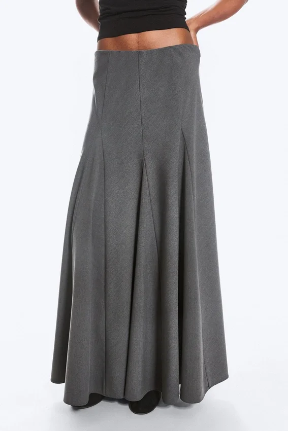 Mid Rise Panelled Maxi Skirt – Dark Grey Melange Mid Rise Panelled Maxi Skirt – Dark Grey Melange