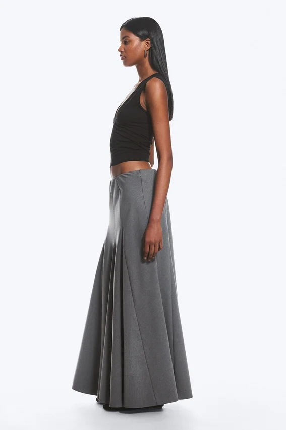 Mid Rise Panelled Maxi Skirt – Dark Grey Melange Mid Rise Panelled Maxi Skirt – Dark Grey Melange