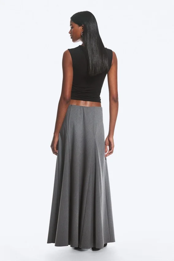 Mid Rise Panelled Maxi Skirt – Dark Grey Melange Mid Rise Panelled Maxi Skirt – Dark Grey Melange