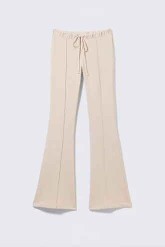 Mid Rise Pintuck Flared Sweatpants – Light Beige Mid Rise Pintuck Flared Sweatpants – Light Beige