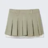 Mid-Rise Pleated Mini Twill Skirt – Khaki Green Mid-Rise Pleated Mini Twill Skirt – Khaki Green