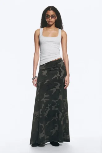 Mid Rise Printed Maxi Skirt – Khaki Green – Camouflage Mid Rise Printed Maxi Skirt – Khaki Green – Camouflage
