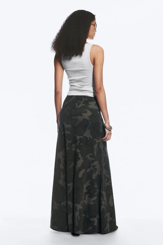 Mid Rise Printed Maxi Skirt – Khaki Green – Camouflage Mid Rise Printed Maxi Skirt – Khaki Green – Camouflage
