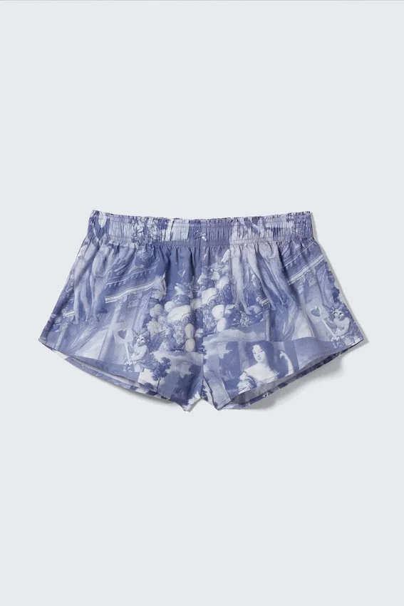 Mid-Rise Printed Poplin Pyjama Shorts – Blue – Baroque Collage Mid-Rise Printed Poplin Pyjama Shorts – Blue – Baroque Collage