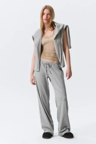 Mid Rise Relaxed Pyjama Trousers – Grey Melange