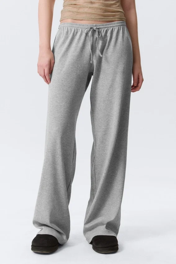 Mid Rise Relaxed Pyjama Trousers – Grey Melange Mid Rise Relaxed Pyjama Trousers – Grey Melange
