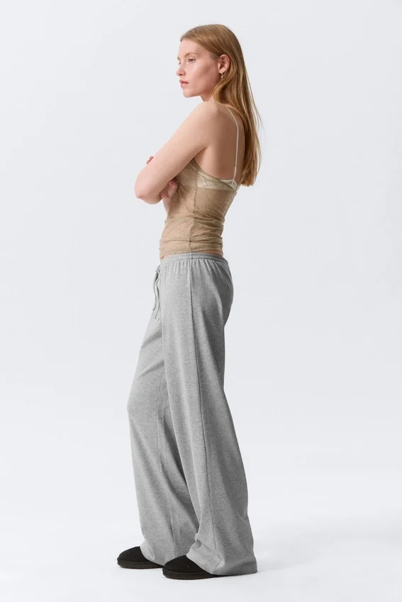 Mid Rise Relaxed Pyjama Trousers – Grey Melange Mid Rise Relaxed Pyjama Trousers – Grey Melange