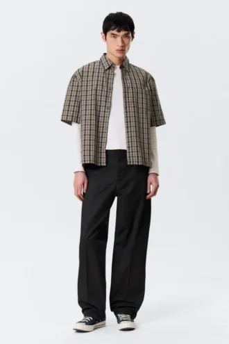 Mid Rise Relaxed Straight Leg Chino Trousers – Black