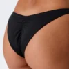 Mid-Rise Ruched Brazilian Bikini Bottoms – Black Mid-Rise Ruched Brazilian Bikini Bottoms – Black
