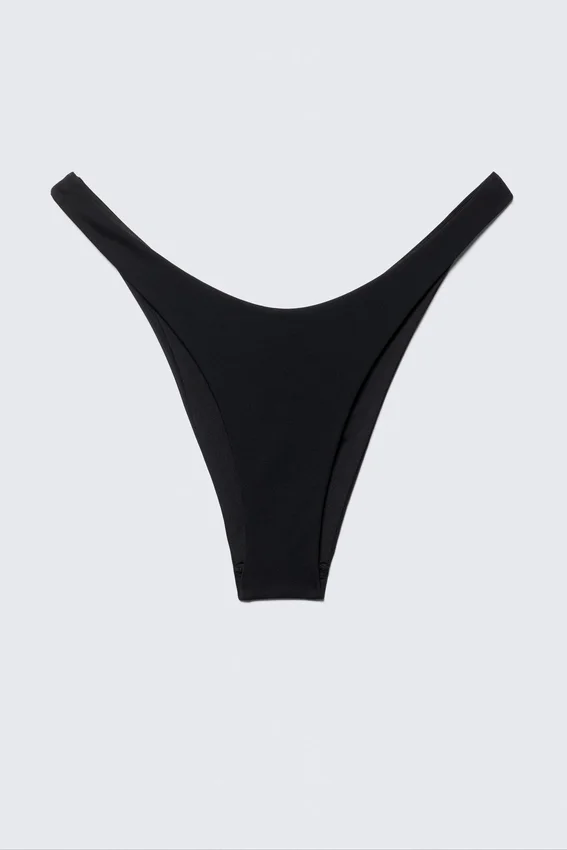 Mid-Rise Ruched Brazilian Bikini Bottoms – Black Mid-Rise Ruched Brazilian Bikini Bottoms – Black