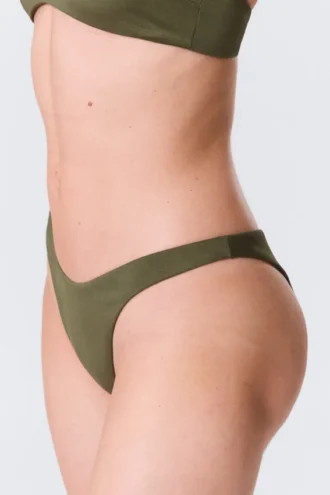 Mid-Rise Ruched Brazilian Bikini Bottoms – Dark Green