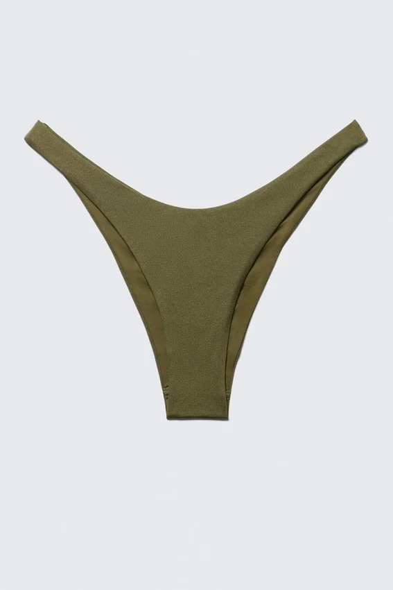 Mid-Rise Ruched Brazilian Bikini Bottoms – Dark Green Mid-Rise Ruched Brazilian Bikini Bottoms – Dark Green