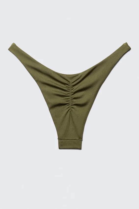 Mid-Rise Ruched Brazilian Bikini Bottoms – Dark Green Mid-Rise Ruched Brazilian Bikini Bottoms – Dark Green