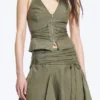 Mid Rise Tie Waist Midi Skirt – Khaki Green Mid Rise Tie Waist Midi Skirt – Khaki Green