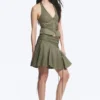 Mid Rise Tie Waist Midi Skirt – Khaki Green Mid Rise Tie Waist Midi Skirt – Khaki Green