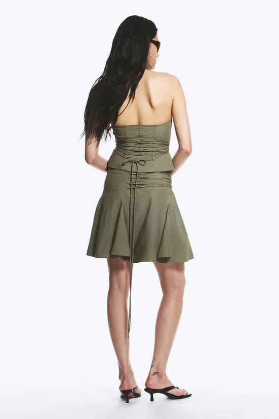 Mid Rise Tie Waist Midi Skirt – Khaki Green Mid Rise Tie Waist Midi Skirt – Khaki Green
