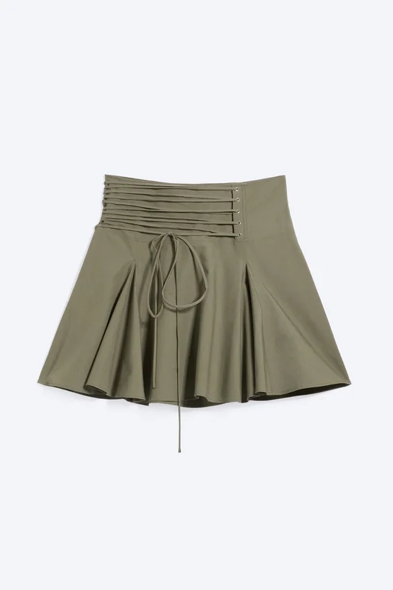 Mid Rise Tie Waist Midi Skirt – Khaki Green Mid Rise Tie Waist Midi Skirt – Khaki Green
