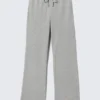 Mid Rise Wide Leg Terry Pyjama Trousers – Grey Melange Mid Rise Wide Leg Terry Pyjama Trousers – Grey Melange