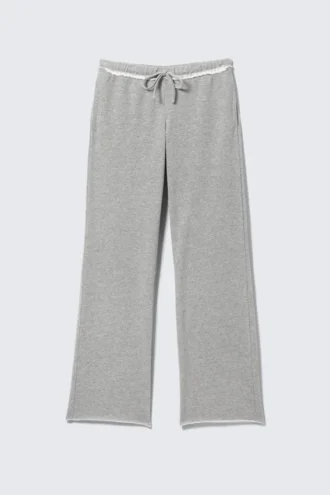 Mid Rise Wide Leg Terry Pyjama Trousers – Grey Melange